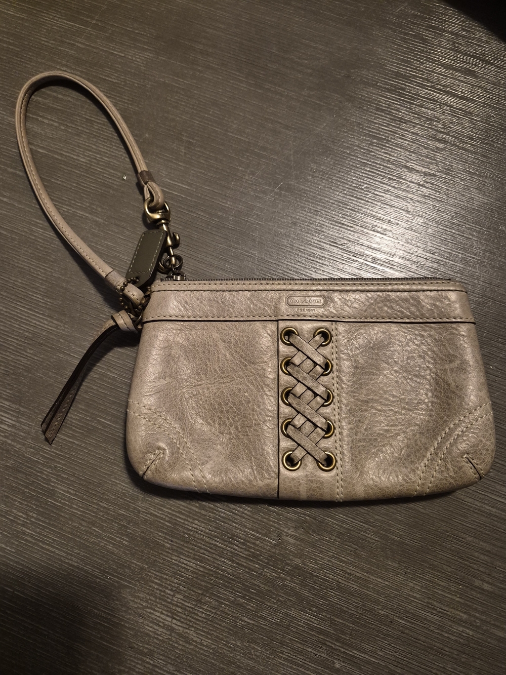 Coach Leather Wristlet in Taupe Gray